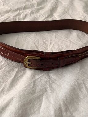 Vintage Brown Leather Tooled Belt Size 34 40” in total length